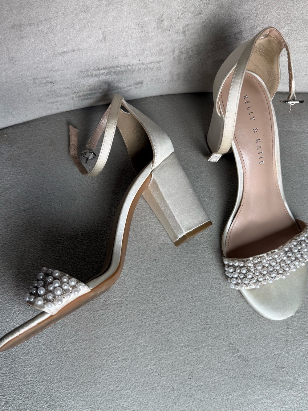 Kelly & Katie Ivory Pearl-Embellished Block Heel Sandals